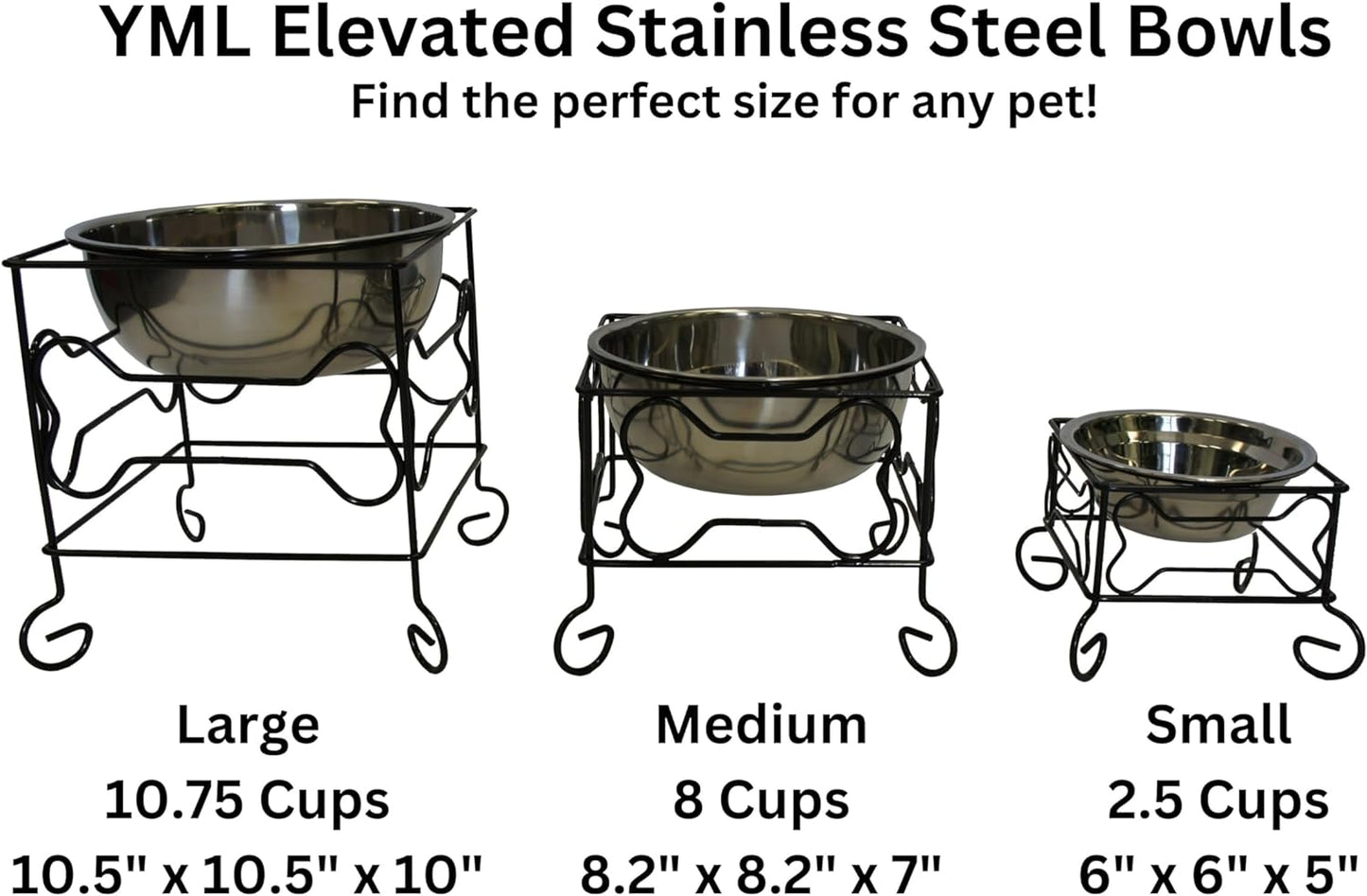 Wrought Iron Stand with Stainless Steel Dog Bowl, Large