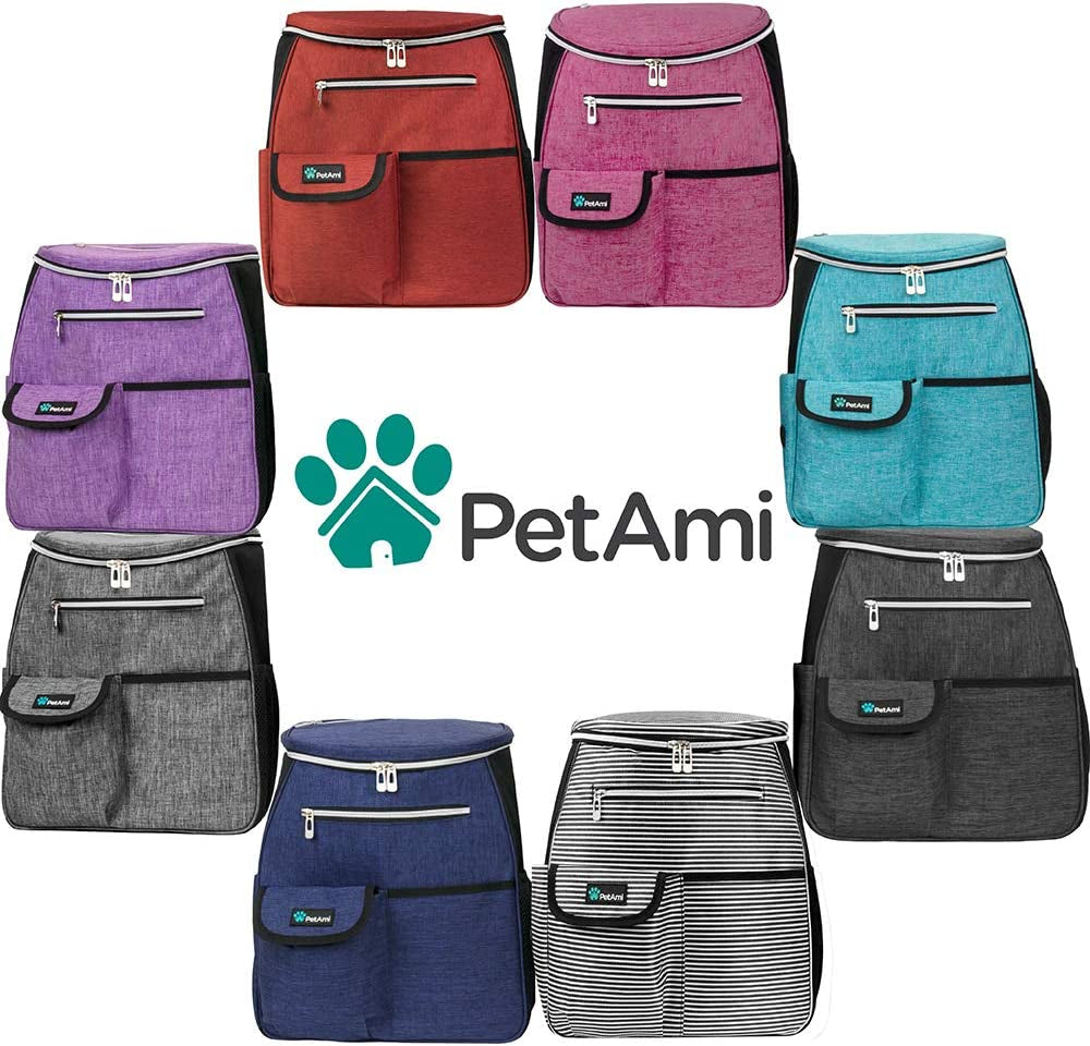 Dog Travel Backpack 27L Airline Approved Pet Supplies Bag, Purple | Cat Traveling Suitcase Organizer for Weekend Road Trip Camping; 2 Food Containers, 2 Collapsible Bowls & Poop Bag Dispenser