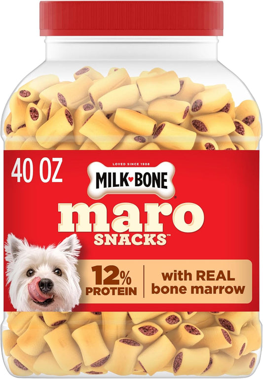 Marosnacks Small Dog Treats with Real Bone Marrow, 40 Oz. Canister | Dog Treats with 12% Protein
