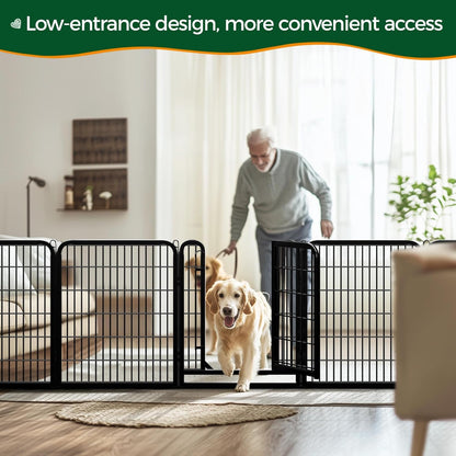 Yaheetech Dog Playpen 32In 16 Panels Pet Fence for Indoor Yard RV Camping | Easy Setup, Heavy Duty Rustproof Frame with Secure Latch Door, DIY Layouts,Foldable Storage, for Small & Medium Dogs