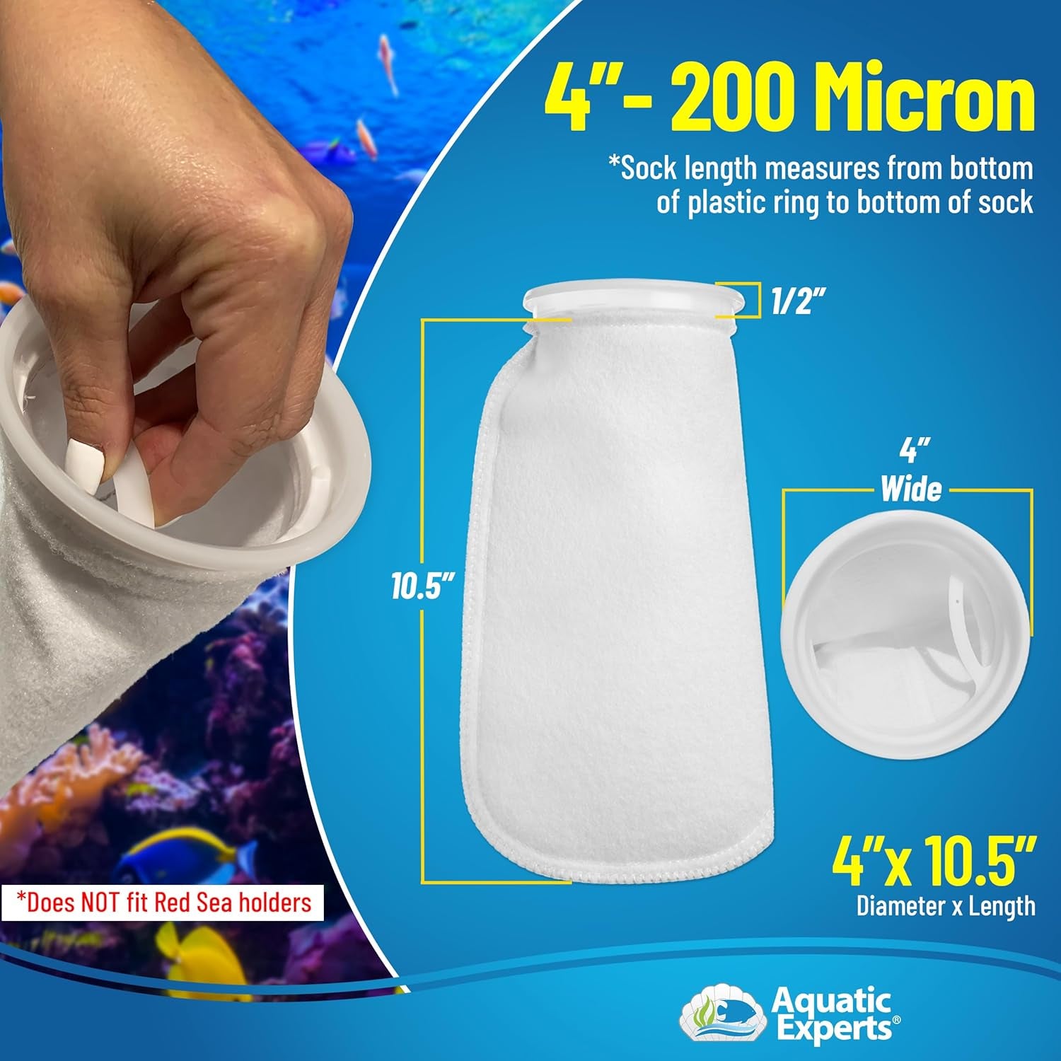 Felt Filter Socks – 4 Inch Ring Style, 200 Micron Aquarium Filter Sock for Sumps & Aquariums (4" X 10.5", 8 Pack)