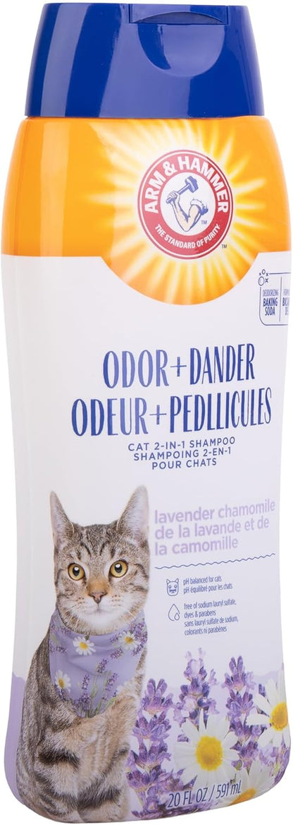 2-In-1 Deodorizing Cat Shampoo, Lavender Chamomile, 20 Fl Oz | Baking Soda Formula Reduces Dander While Cleaning and Deodorizing the Coat in One Wash