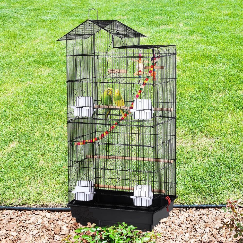 Yaheetech 39" Roof Top Flight Cage with Toys, Wrought Iron Bird Cage for Cockatiels, Conures, Lovebirds, Budgies & Small Birds