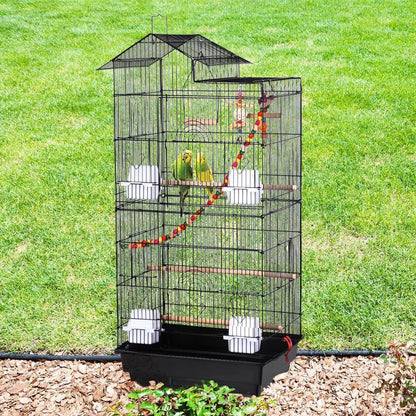 Yaheetech 39" Roof Top Flight Cage with Toys, Wrought Iron Bird Cage for Cockatiels, Conures, Lovebirds, Budgies & Small Birds