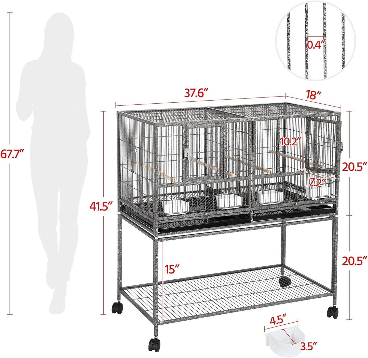 Yaheetech 41.5" Stackable Divided Breeder Breeding Parakeet Bird Cage for Canaries Cockatiels Lovebirds Finches Budgies Small Parrots with Rolling Stand, Black
