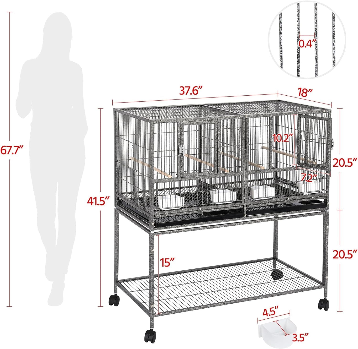 Yaheetech 41.5" Stackable Divided Breeder Breeding Parakeet Bird Cage for Canaries Cockatiels Lovebirds Finches Budgies Small Parrots with Rolling Stand, Black