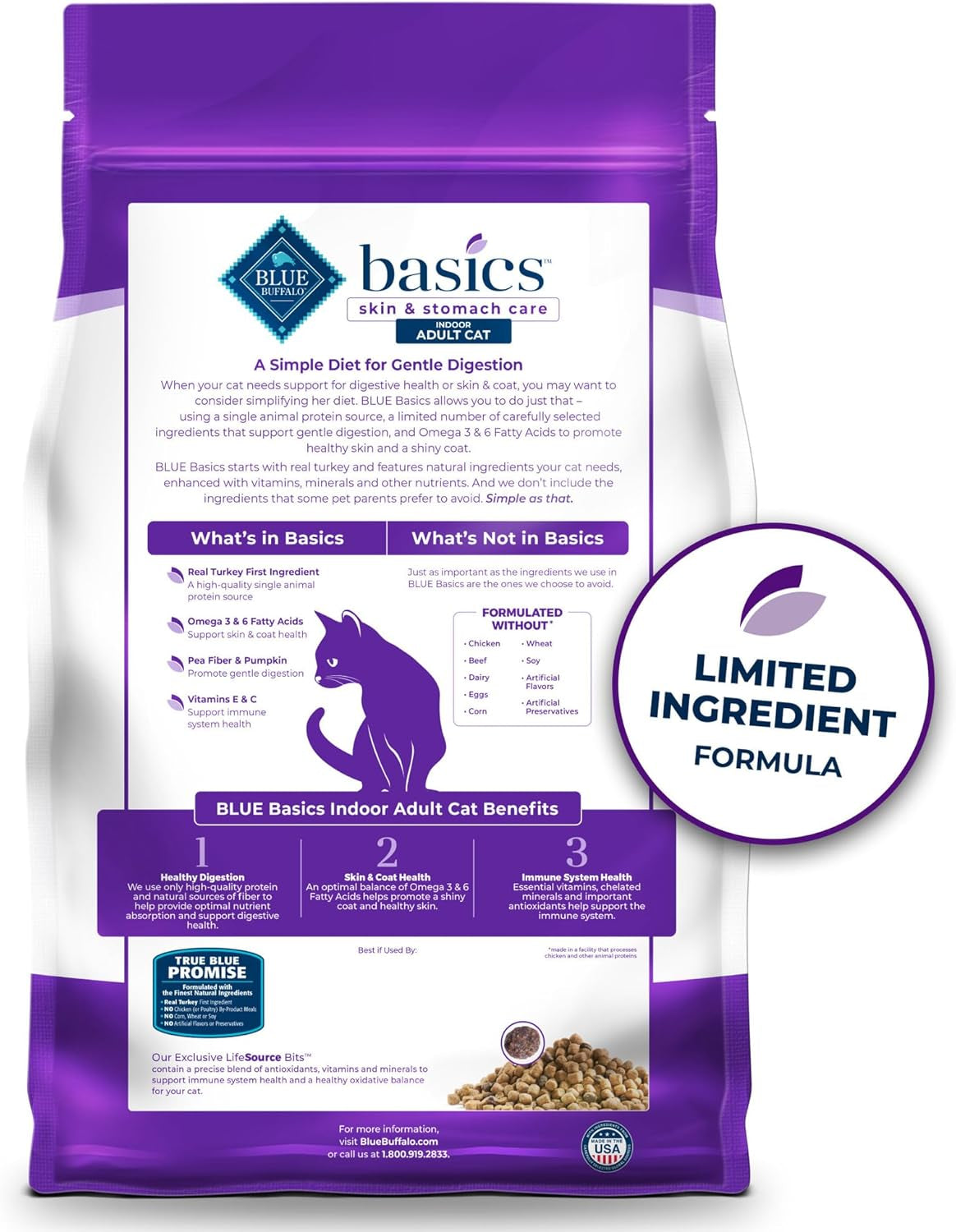 Basics Turkey Grain-Free Dry Cat Food, 11 Lb | Skin & Stomach Care, Real Turkey #1 Ingredient, Limited Ingredient Diet, Antioxidant-Rich Lifesource Bits, Skin & Coat Health