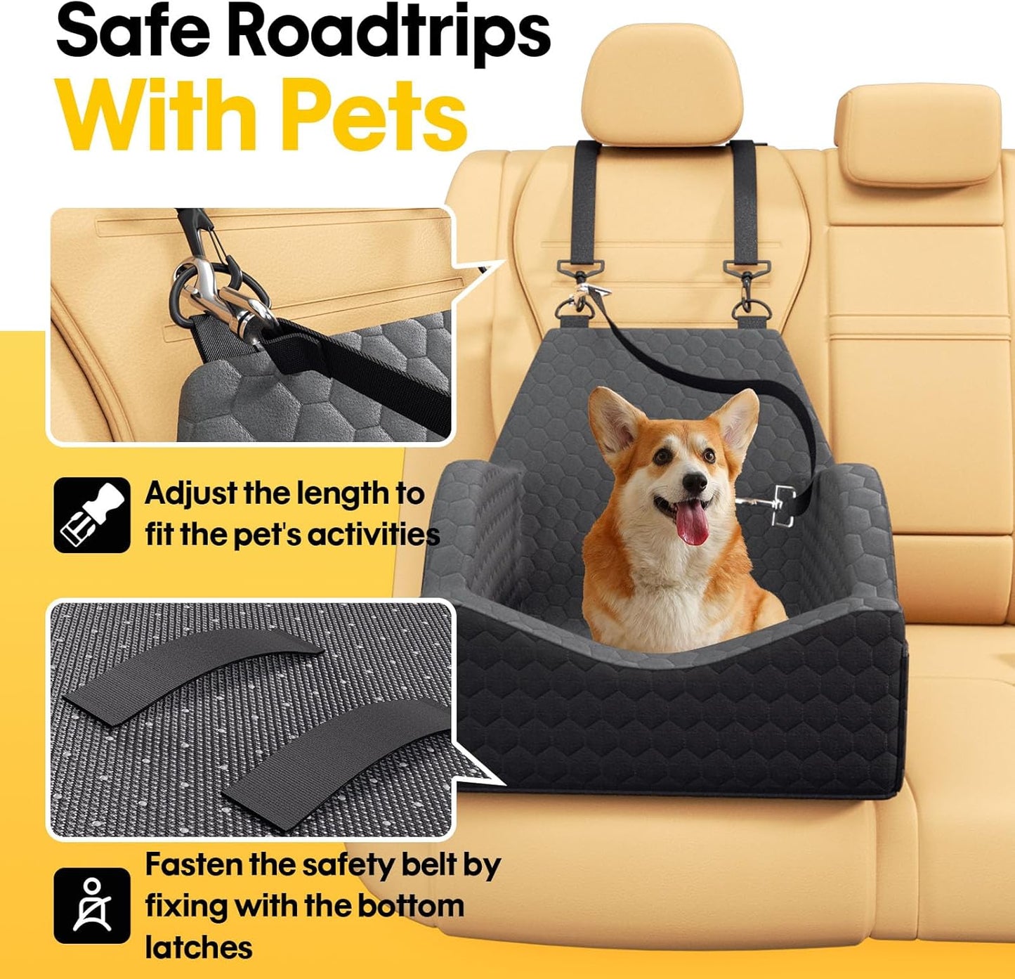 Dog Car Seat for Small Medium Dogs, Memory Foam Dog Booster Seat Elevated Cushion Seat for Dogs under 30 Lbs Pet Car Seat Travel Bed