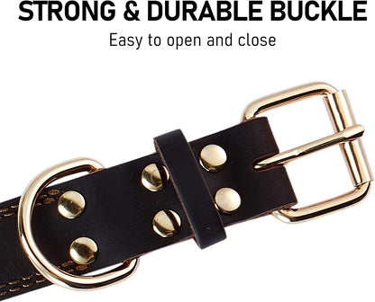 Leather Dog Collar Genuine Cute for Small Dogs(S:0.8" Wide 13.4-15.8" Neck) | All-Day Comfort for Daily Walks and Outdoor Trips, Sturdy Metal Buckle for Long-Term Use, D-Ring for Leash, Easy Clean
