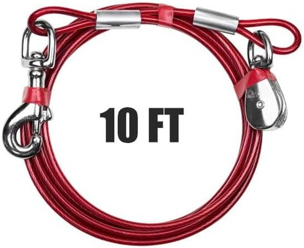 60Ft Aerial Pet Trolley System with 10Ft Pulley Lead - Heavy Duty Dog Tie Out for Yard up to 125 Lbs, Reflective Run Cable (Not a Leash, Bare End)