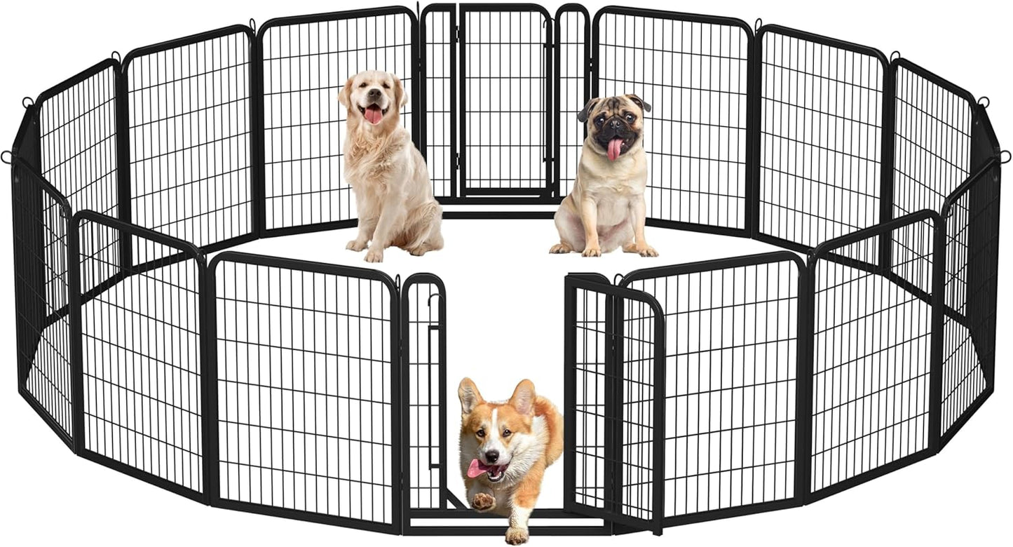 Yaheetech Dog Playpen 32In 16 Panels Pet Fence for Indoor Yard RV Camping | Easy Setup, Heavy Duty Rustproof Frame with Secure Latch Door, DIY Layouts,Foldable Storage, for Small & Medium Dogs