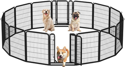 Yaheetech Dog Playpen 32In 16 Panels Pet Fence for Indoor Yard RV Camping | Easy Setup, Heavy Duty Rustproof Frame with Secure Latch Door, DIY Layouts,Foldable Storage, for Small & Medium Dogs