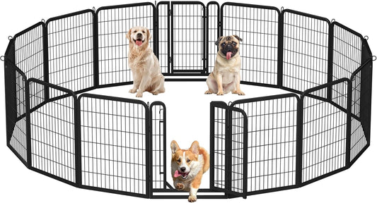 Yaheetech Dog Playpen 32In 16 Panels Pet Fence for Indoor Yard RV Camping | Easy Setup, Heavy Duty Rustproof Frame with Secure Latch Door, DIY Layouts,Foldable Storage, for Small & Medium Dogs