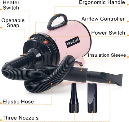 Dog Dryer for Pet Grooming, Pet Hair Dryer with Heater, Pink