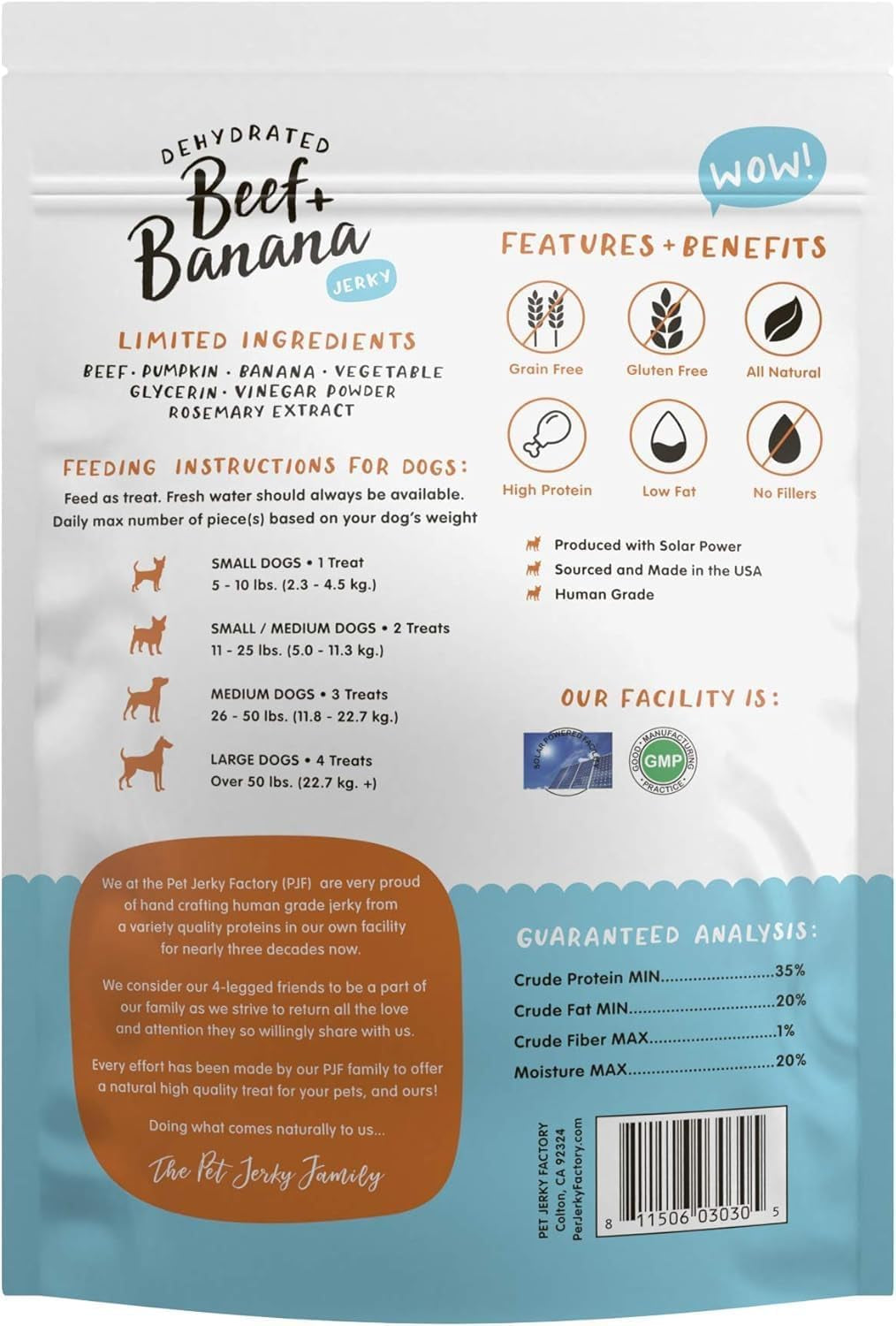 Beef & Banana 5 Oz. Dog Jerky Treat | Human Grade | High Protein