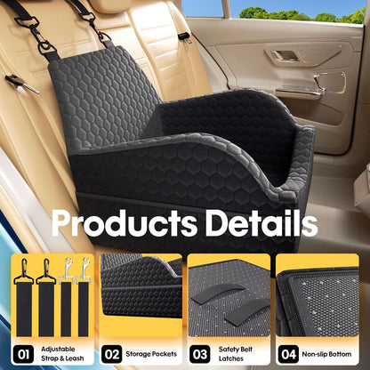 Dog Car Seat for Small Medium Dogs, Memory Foam Dog Booster Seat Elevated Cushion Seat for Dogs under 30 Lbs Pet Car Seat Travel Bed