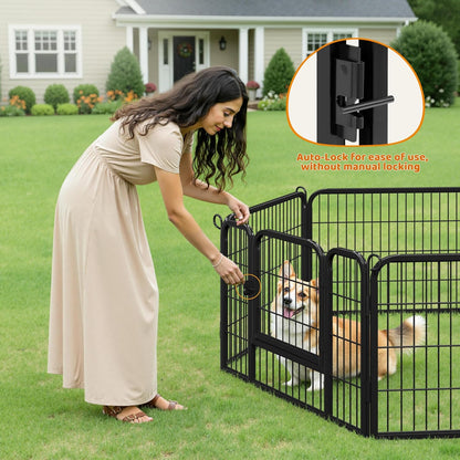 Yaheetech 24" H 6-Panel Extra Wide Dog Playpen W/Door for Indoor Outdoor | Heavy Duty Metal Frame, Secure Latch Gate, Tool-Free Assembly, Portable for Yard RV Camping, Ideal for Small & Medium Pets