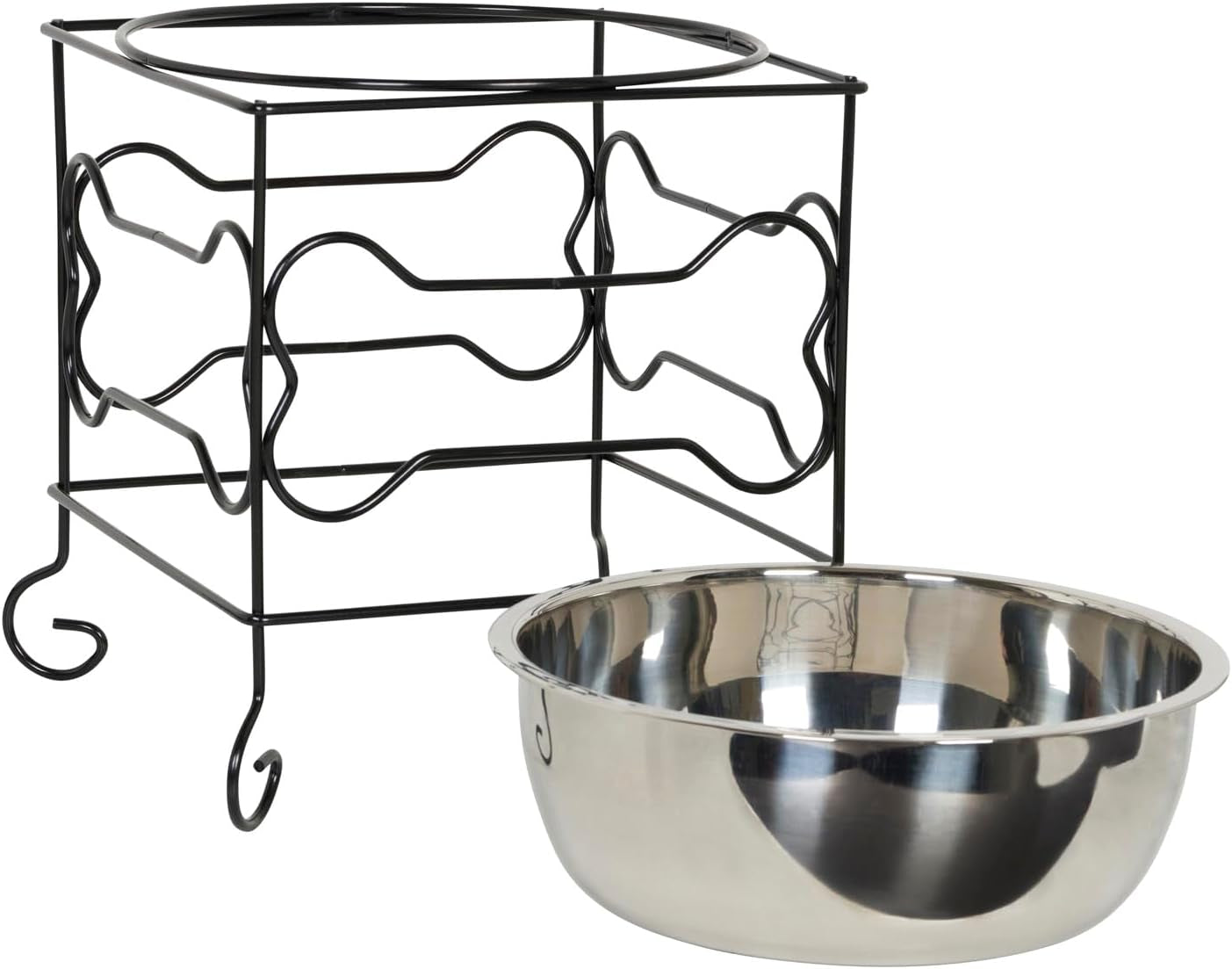 Wrought Iron Stand with Stainless Steel Dog Bowl, Large