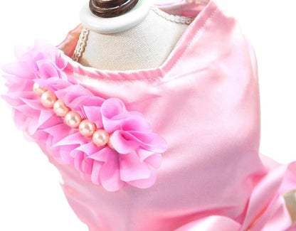 Pet Small Dog Wedding Dress with Bowknot Birthday Party Costume Satin Rose Pearls Girl Formal Dress Cat Tutu Pink, Small | Satin Fabric, Pearl and Rose Detail, Weddings, Birthdays, Chihuahua, Yorkie, Cat, Small Breed, Formal Tutu Party Dress