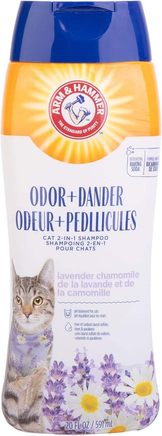 2-In-1 Deodorizing Cat Shampoo, Lavender Chamomile, 20 Fl Oz | Baking Soda Formula Reduces Dander While Cleaning and Deodorizing the Coat in One Wash