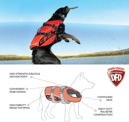 DFD Dog Life Jacket, Dog Life Vest for Swimming - Small, Red | Adjustable Dog Swim Vest, Padded Neoprene Straps, Grab Handle, 50% More Flotation Material, Reflective Trim, Stays Upright