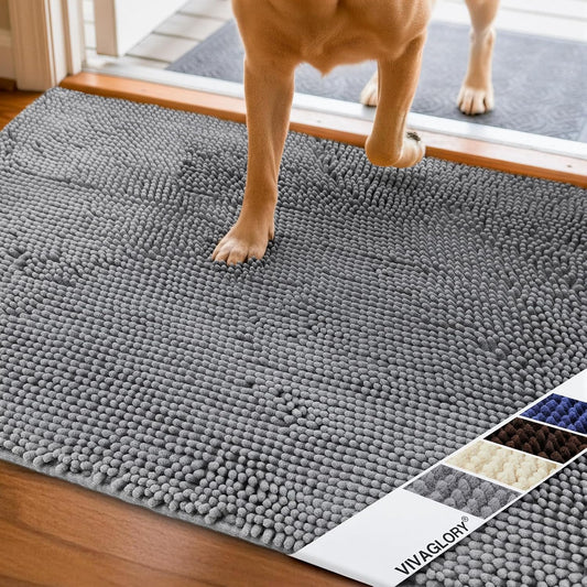 Dog Door Mat Absorpmax Dog Mat for Muddy Paw, 31 × 20", Grey | Mud Rug with Non Slip Backing for Indoor & Outdoor, Washable Soft Chenille anti Mud Waterproof