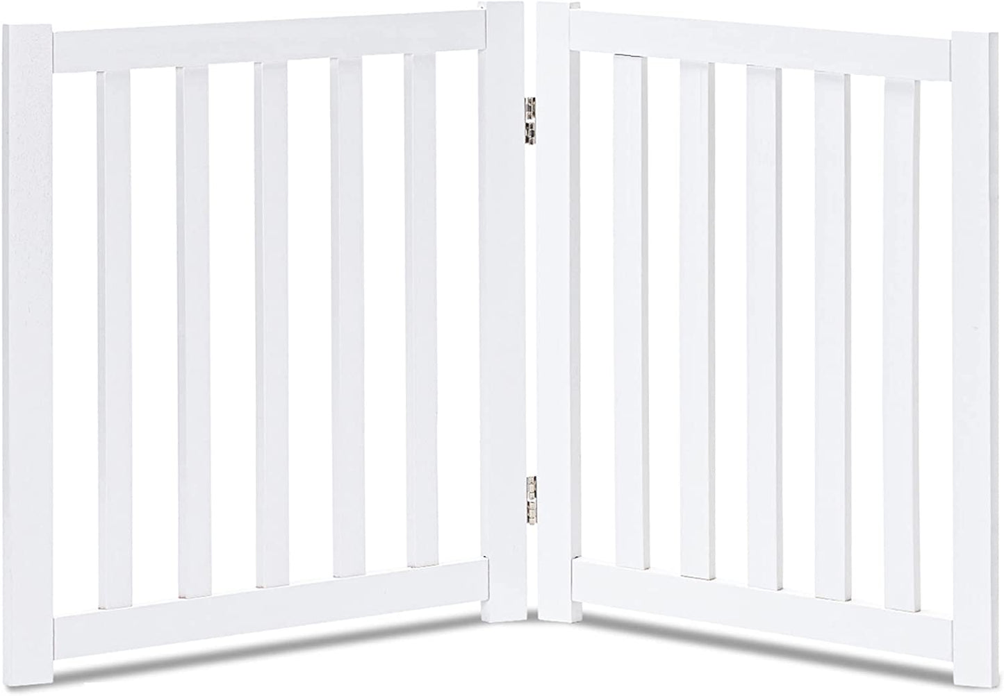 Wooden Free Standing Dog Gate 40" W X 24" H, Foldable Solid Hardwood Pet Safety Fence for House Doorways, Stairs, Hallways, Step-Over Pet Barrier, No Drill Easy Setup, White