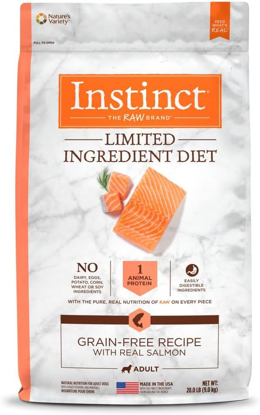 Limited Ingredient Diet Dry Dog Food, Real Salmon, 20 Lb. Bag | Single Animal Protein and Vegetable Recipe, Raw-Coated Kibble, Wild-Caught Salmon, Gentle on Sensitive Stomachs