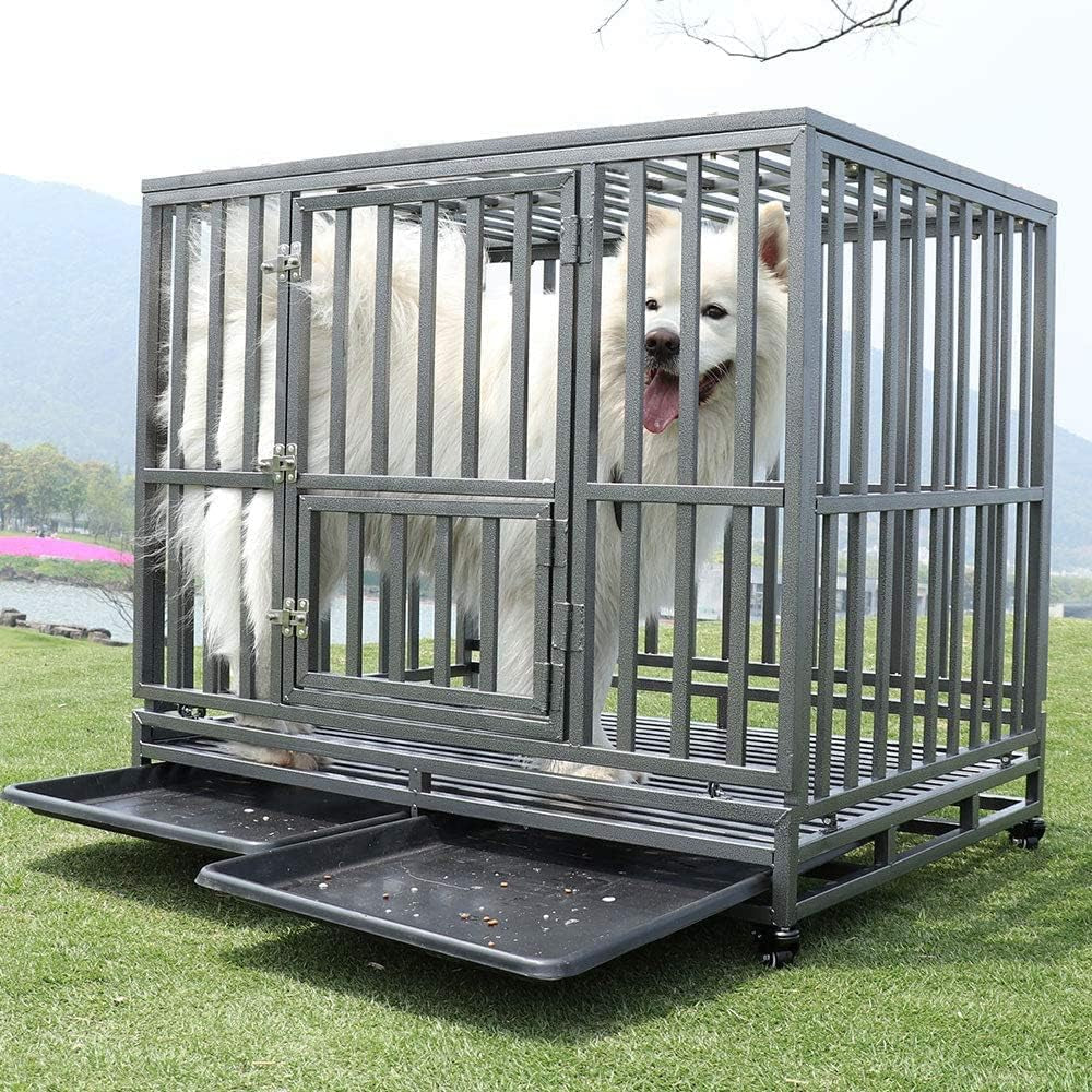 42" Heavy Duty Strong Metal Dog Cage Pet Kennel Crate Playpen Wheels,I Shape, Silver … …