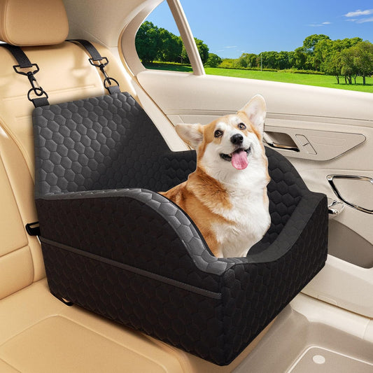 Dog Car Seat for Small Medium Dogs, Memory Foam Dog Booster Seat Elevated Cushion Seat for Dogs under 30 Lbs Pet Car Seat Travel Bed