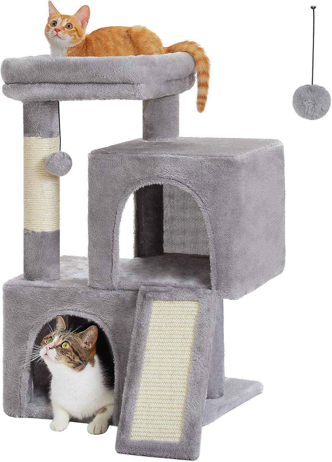 30" Cat Tower, Small Cat Tree with 2 Condos for Indoor Cats | Cat Trees for Small Cats,Cat Houses with Scratching Ramp and Posts,Dual Condos&Top Perch for Multi-Cat