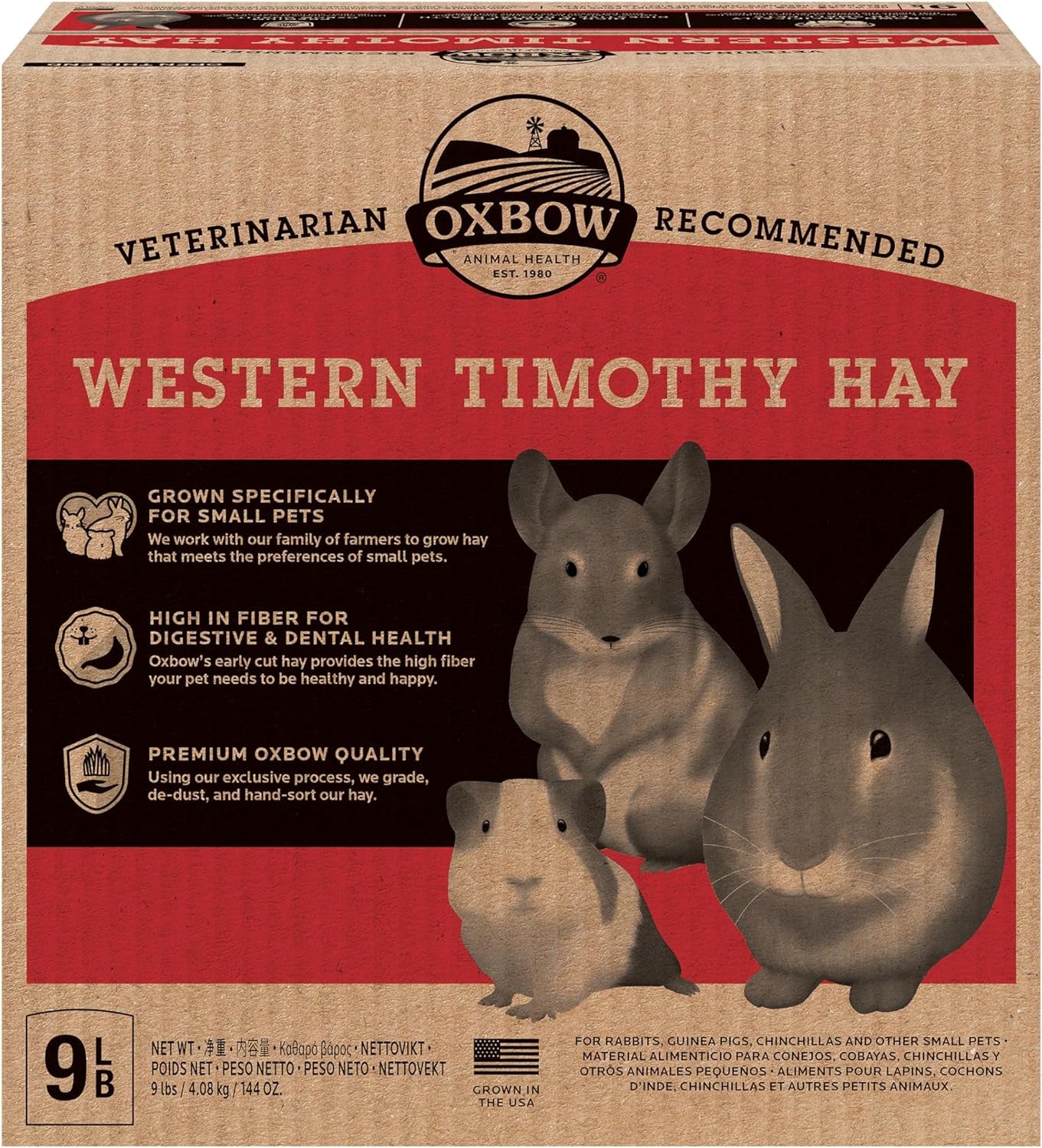 Western Timothy Hay, Guinea Pig Hay, Small Pet Bunny Supplies, All Natural Grass for Guinea Pig, Bunny, Chinchilla & Hamster,  Rabbit Supplies for Bunnies, 9 Lb Box |  Timothy Hay, Bunny Hay for Rabbits, Guinea Pigs, Bunnies and Chinchillas, Hand-Sorted, De-Dusted, Made in USA