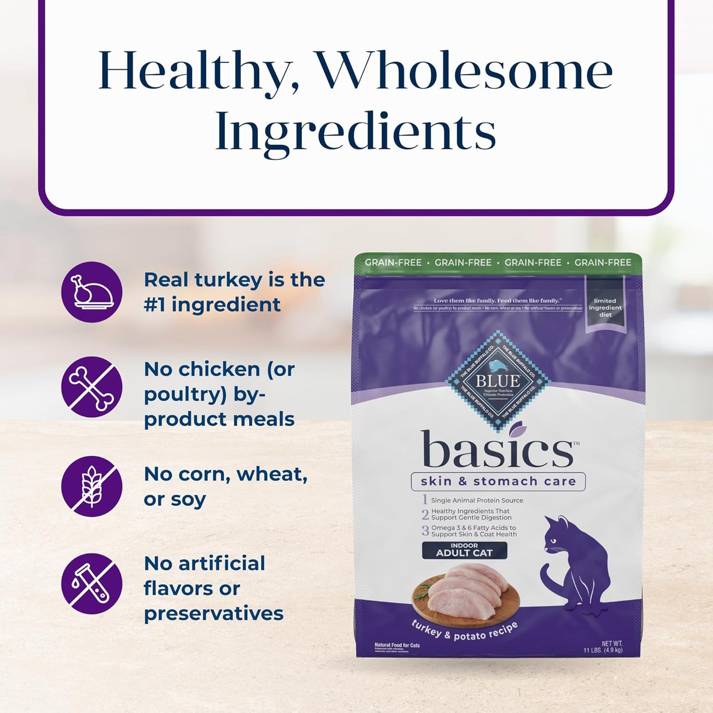 Basics Turkey Grain-Free Dry Cat Food, 11 Lb | Skin & Stomach Care, Real Turkey #1 Ingredient, Limited Ingredient Diet, Antioxidant-Rich Lifesource Bits, Skin & Coat Health