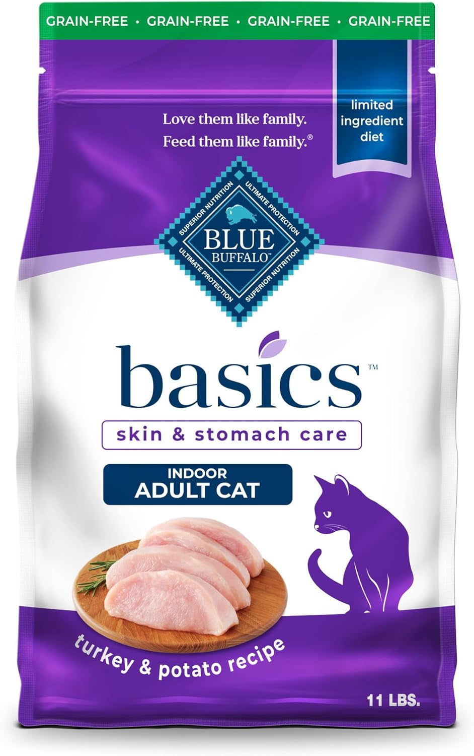 Basics Turkey Grain-Free Dry Cat Food, 11 Lb | Skin & Stomach Care, Real Turkey #1 Ingredient, Limited Ingredient Diet, Antioxidant-Rich Lifesource Bits, Skin & Coat Health
