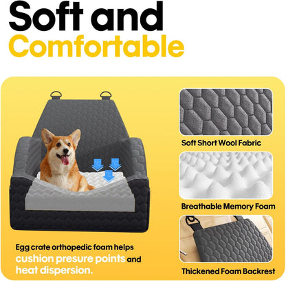Dog Car Seat for Small Medium Dogs, Memory Foam Dog Booster Seat Elevated Cushion Seat for Dogs under 30 Lbs Pet Car Seat Travel Bed