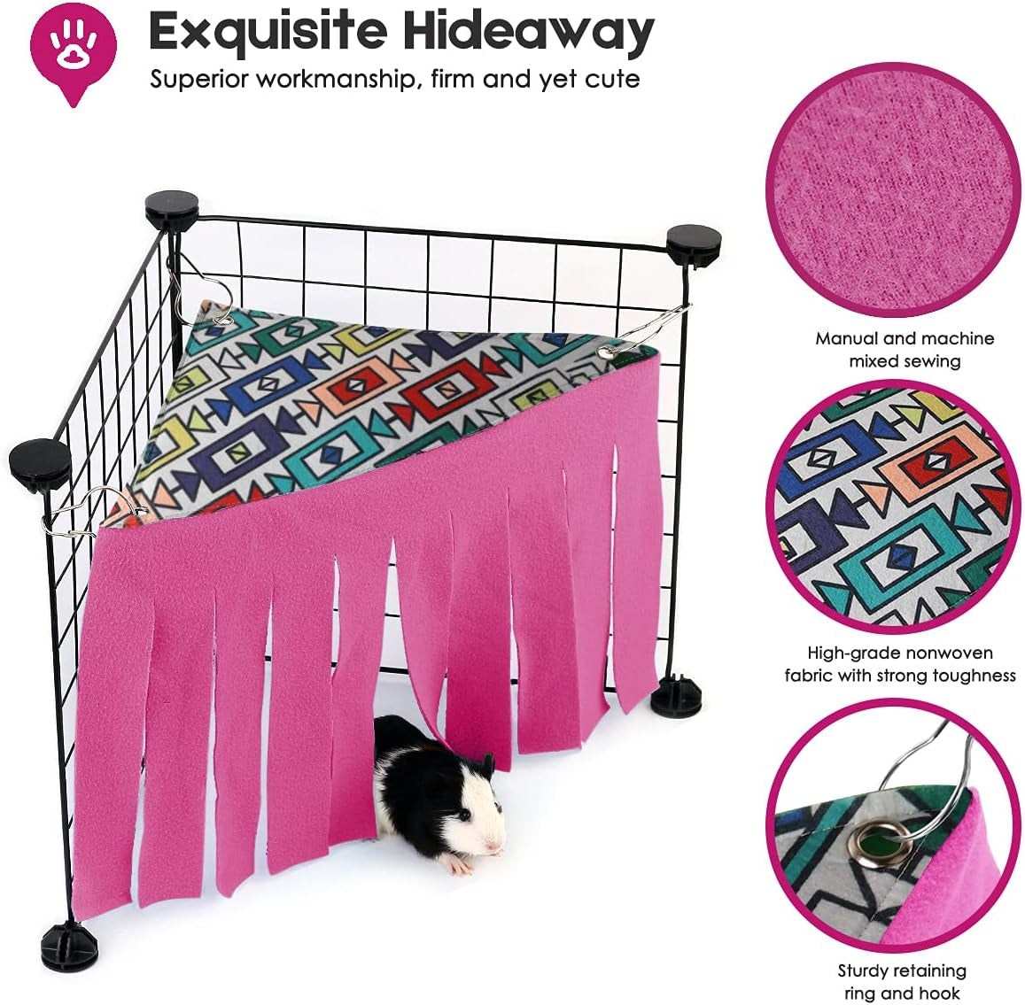 Guinea Pig Hideout, Guinea Pig Accessories Fleece Forest Rabbits Hideaway Corner for Ferrets Chinchillas Rats Gerbils Dwarf Bed Other Small Animals Cage Liner Halloween Christmas Pink Sugars