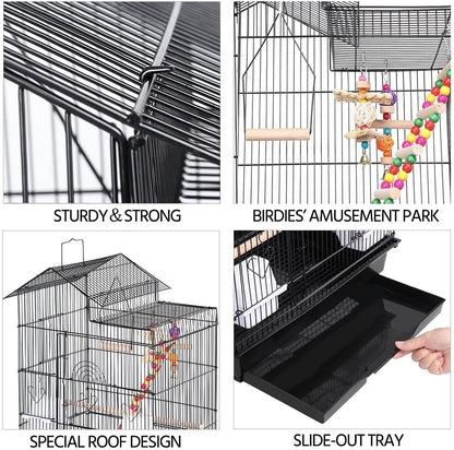 Yaheetech 39" Roof Top Flight Cage with Toys, Wrought Iron Bird Cage for Cockatiels, Conures, Lovebirds, Budgies & Small Birds