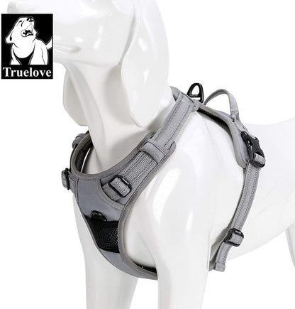 Adjustable No-Pull Dog Harness Reflective Pup Vest Harnesses Comfortable Control Brilliant Colors Truelove Tlh5651(Gray,L) | Front Clip, No-Choke, Soft Padded, Control Handle, anti Escape, Dog Car Harness, Walking and Training, Escape Proof, TLH5651