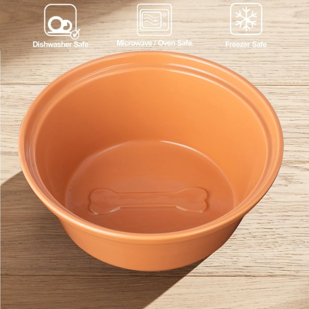 Elevated Dog Bowl Stand with 3 Large Ceramic Bowls – Raised Feeding Station for Medium & Large Dogs, Includes 2 Standard Bowls + 1 Slow Feeder, Durable Iron Frame, Non-Slip (Almond)