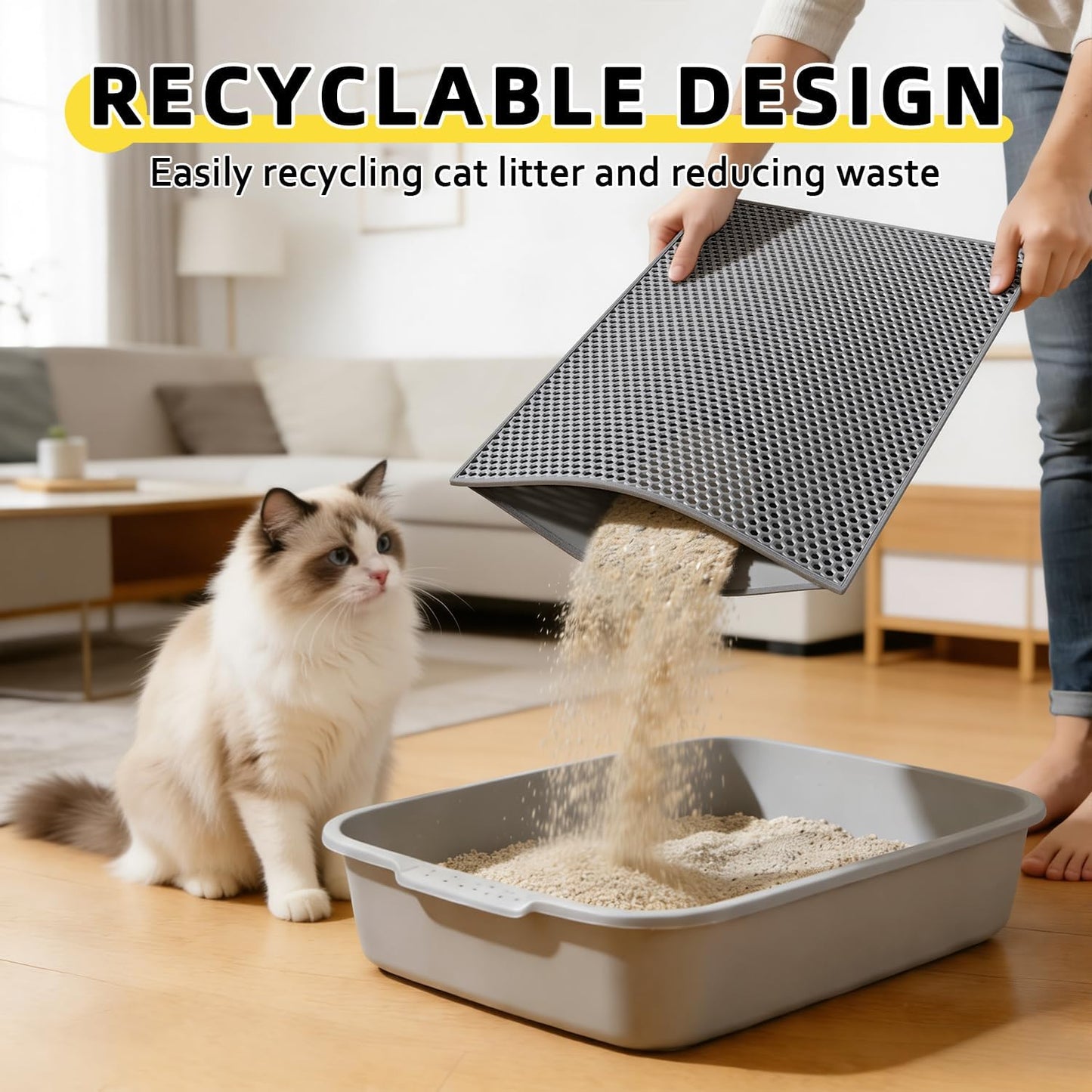 Cat Litter Mat,15"X24", Waterproof, Easy to Clean (Grey-1Pack) | Double-Layer Honeycomb for Effective Litter Trapping, Premium Durable EVA, Non-Slip, Paw-Friendly Soft Surface
