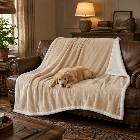 Dog Blankets for Large Dogs, Soft Fluffy Fleece Pet Blankets for Couch, Sofa, Dog Beds, Car Seats, Creat, Washable, 50X60 Inches, Beige