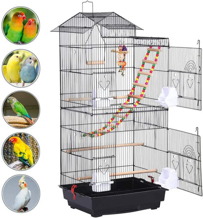 Yaheetech 39" Roof Top Flight Cage with Toys, Wrought Iron Bird Cage for Cockatiels, Conures, Lovebirds, Budgies & Small Birds