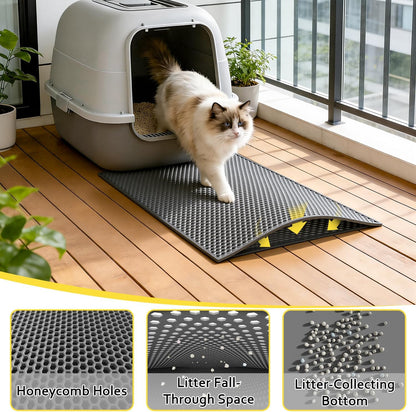 Cat Litter Mat,15"X24", Waterproof, Easy to Clean (Grey-1Pack) | Double-Layer Honeycomb for Effective Litter Trapping, Premium Durable EVA, Non-Slip, Paw-Friendly Soft Surface