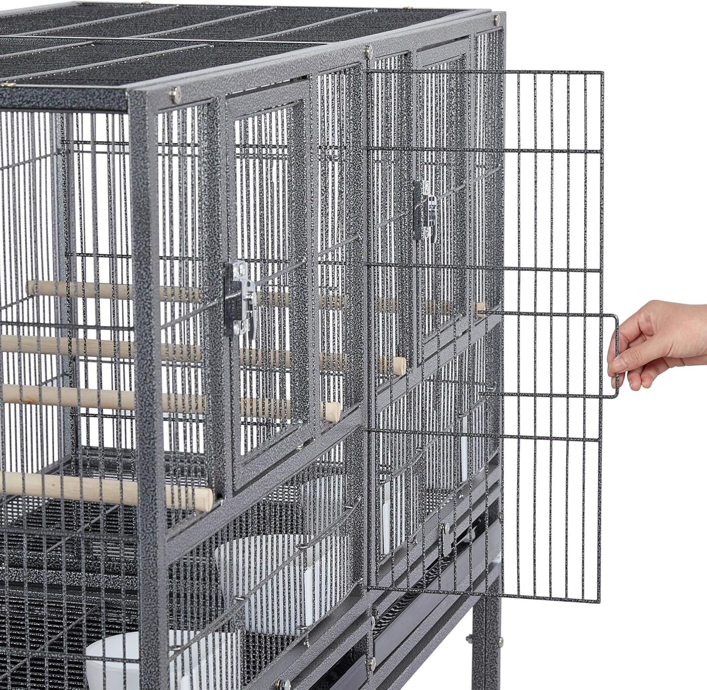 Yaheetech 41.5" Stackable Divided Breeder Breeding Parakeet Bird Cage for Canaries Cockatiels Lovebirds Finches Budgies Small Parrots with Rolling Stand, Black