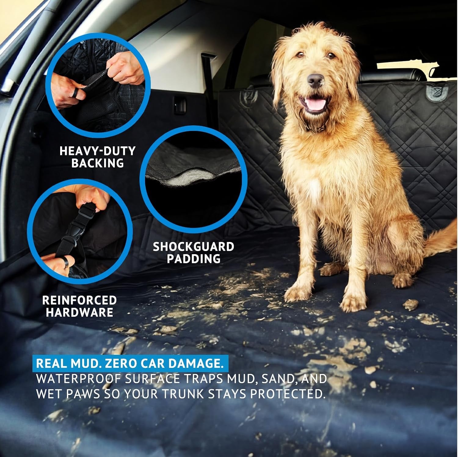 Bulldogology SUV Cargo Liner for Dogs 55"X82" Heavy Duty Pet Trunk Cargo Cover Area - Trunk Cover Car Protector for Dogs Waterproof Nonslip Mat - Dog Cargo Liner Suvs Vans Cars (Large, Black)