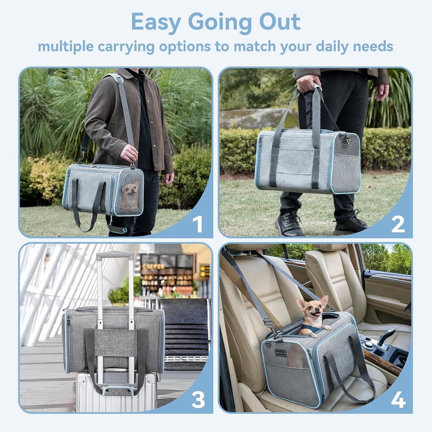 Medium Expandable Cat Carrier for Air Travel, up to 13 Lb | 17 X 11 X 11 In; Sized for Delta Airlines, with Locking Zippers, a Handy D-Ring, Large Pocket and Multi-Side Ventilation.