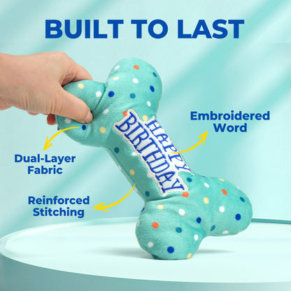 Dog Birthday Toys, Plush Dog Squeaky Toys, Dog Chew Toys Bone for Small Medium Large Dogs