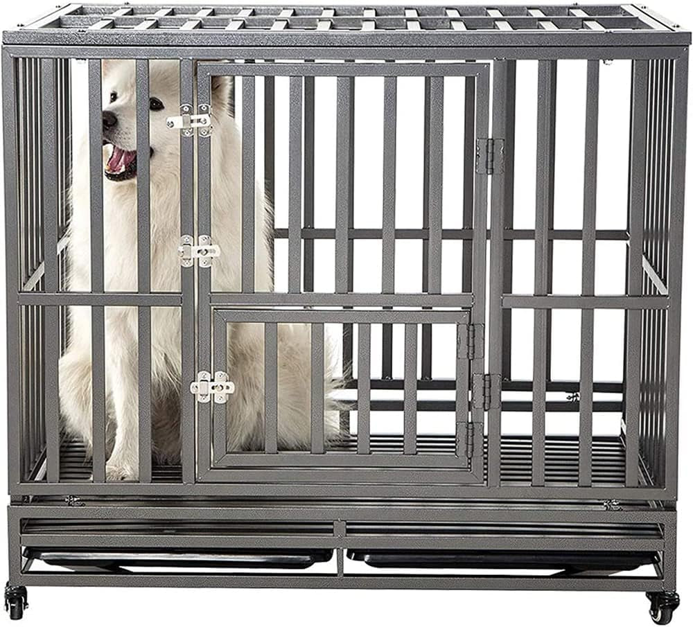 42" Heavy Duty Strong Metal Dog Cage Pet Kennel Crate Playpen Wheels,I Shape, Silver … …