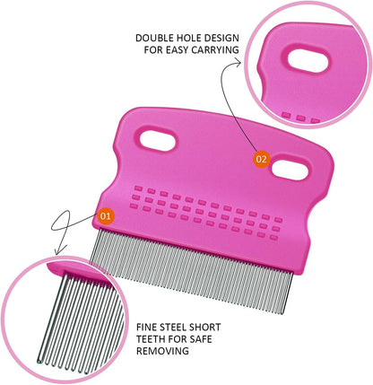 6 Pack Flea Lice Comb Stainless Steel Dog Cat Grooming Combs with Rounded Teeth, Double Sided Pet Tear Stain Remover Dematting Tool for Pets(White, Yellow, Green, Purple, Orange, Dark Blue)