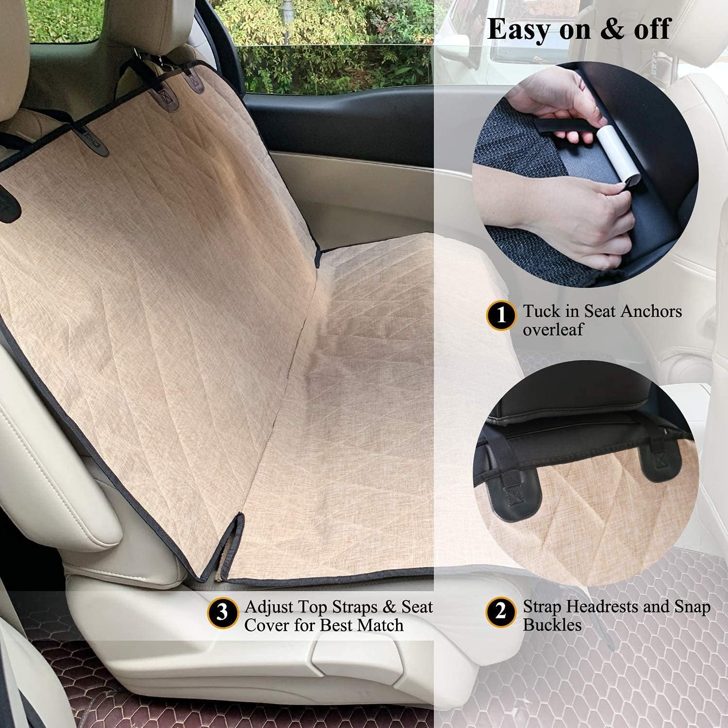 Dog Seat Covers, Dog Backseat Cover Pet Bench Protectors with Anti-Slip Backing, Back Seats Cover Rear Seat Covers Car Seat Cover for Dogs, Heather Khaki, 46" L * 52" W | Backseat Cover for Car Suv & Truck, Back Rear Backseat Bench Protector